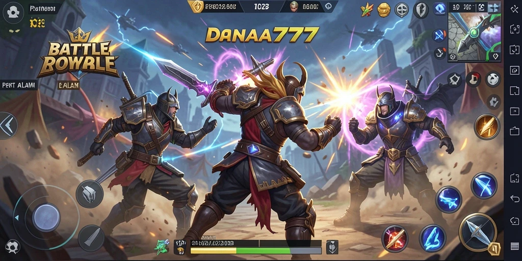 Screenshot aksi intens dalam gameplay DANA777 Battle Royale.