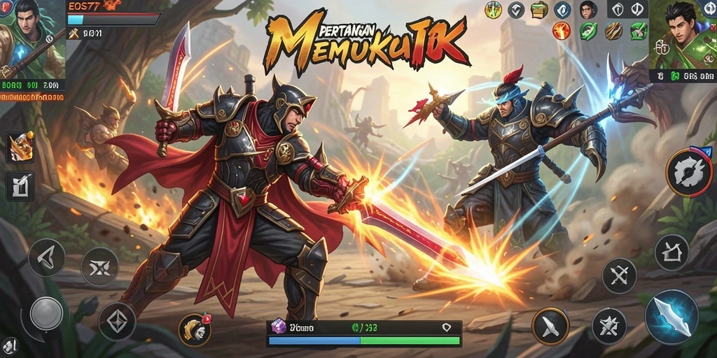 Tangkapan layar utama dari gameplay pertarungan seru di EOS77.