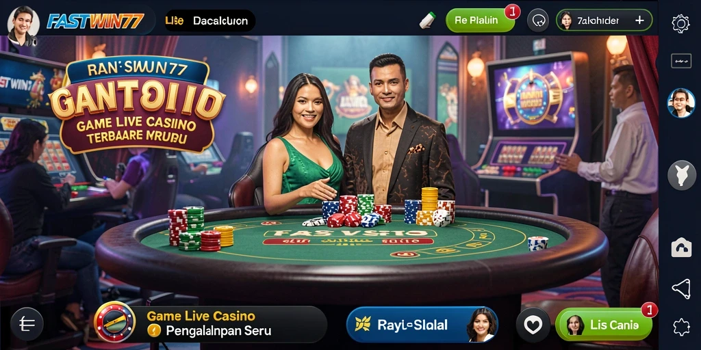 Tampilan screenshot FASTWIN77 menampilkan dealer langsung dan suasana kasino yang mendebarkan.