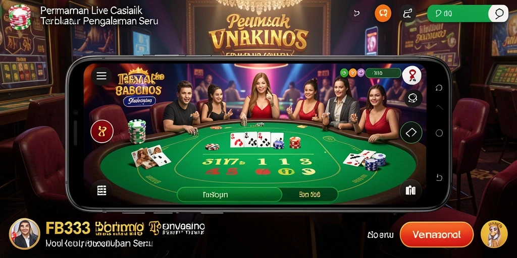Screenshot gameplay Live Casino FB333 menampilkan dealer dan suasana meja permainan.