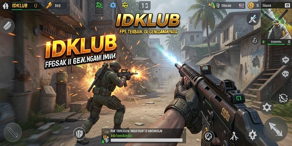 Tangkapan layar menampilkan pertempuran intens dalam IDKLUB dengan aksi FPS yang cepat.