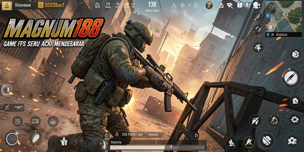 Tangkapan layar gameplay MAGNUM188 yang menunjukkan aksi pertempuran seru.