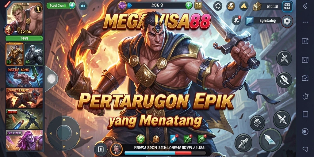 Screenshot utama MEGAVISA88 menunjukkan aksi pertarungan yang mendebarkan dan karakter yang kuat.