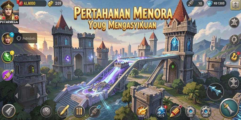 Tampilan gameplay seru dalam PUTARMEGA menara bertahan.