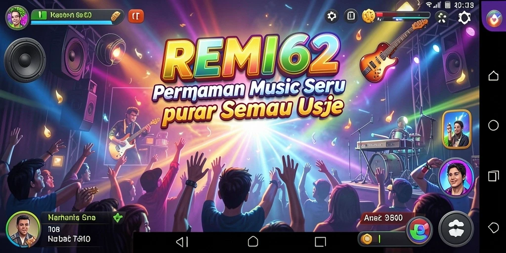 Screenshot utama REMI62 menampilkan gameplay musik yang seru dan interaktif.