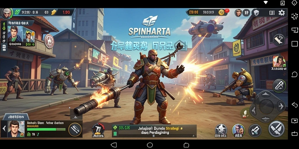 Tampilan gameplay SPINHARTA dengan pertempuran strategi yang intens.